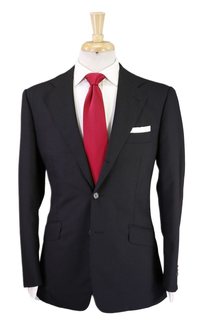 Mariano Rubinacci LH Napoli Black Tonestripe 2-Btn Wool Suit 38S